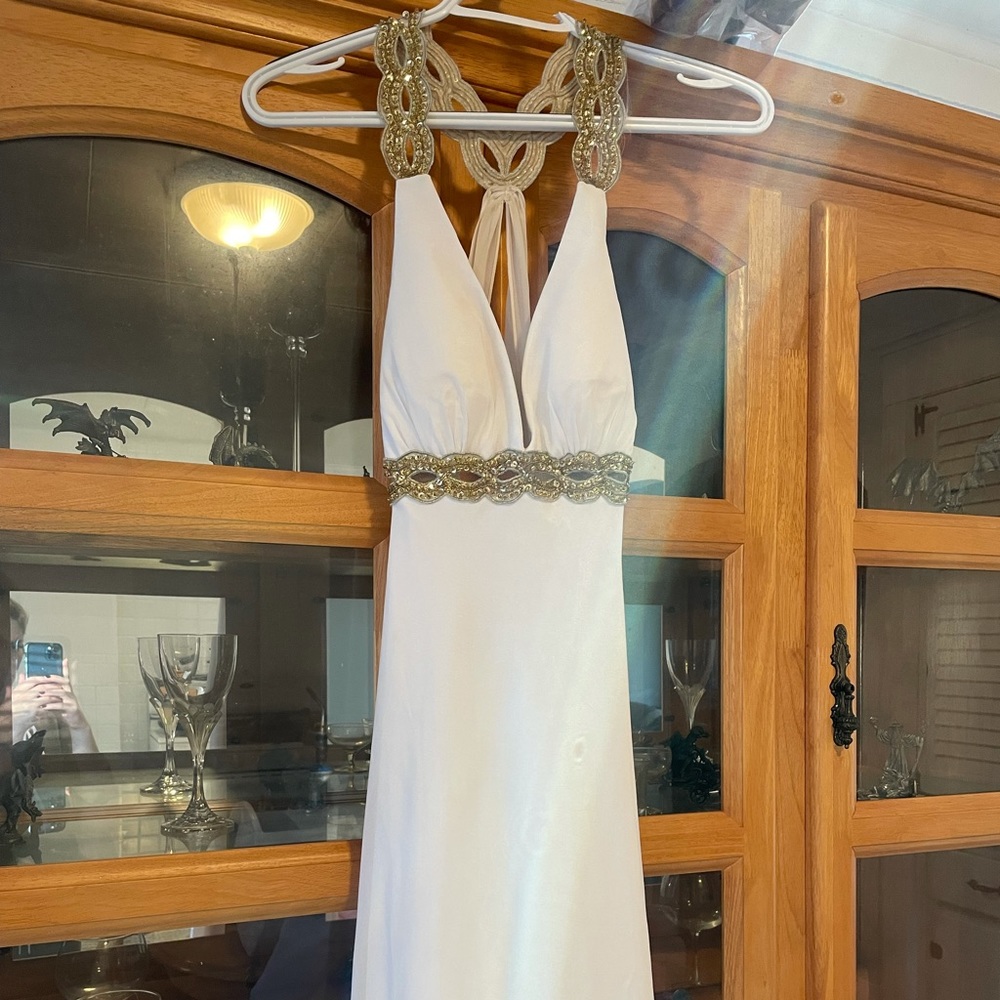 COPY - 2010 Prom dress white with gold accents great for prom or costume